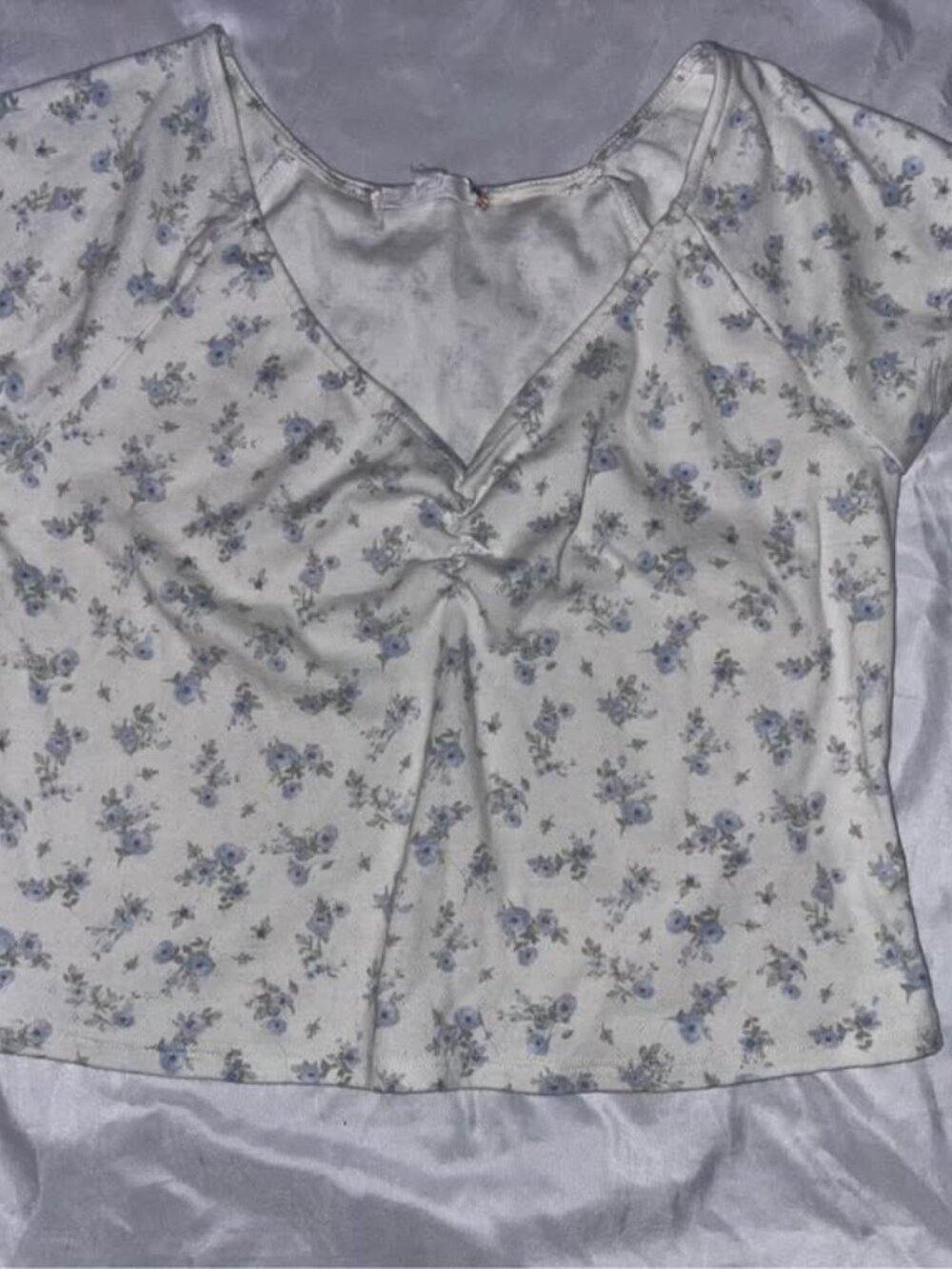 Pink Republic White Top w/Blue Ditsy Floral Print